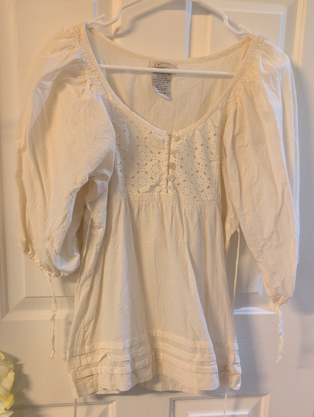 Cream Eyelet Peasant Top